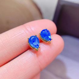 Dangle Earrings Blue Opal Stud 5mm 7mm Natural Dyed Silver With 3 Layers 18K Gold Plated Gemstone Jewelry