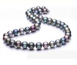 New Fine pearl jewelry 89 mm round natural tahitian black red green pearl necklace 18inch4805151
