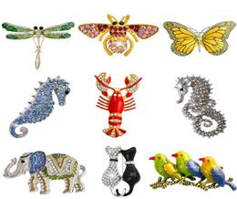 Pins Brooches Whole Retro Insect Dragonfly Butterfly Broach Bee Brooch Women Crystal Animal Elephant Cat Birds Sea Horse Bro5314058