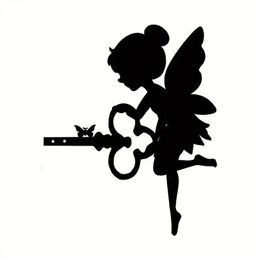 Angel on Branch Steel Silhouette Metal Wall Art Home Garden Yard Patio Outdoor Statue Stake DecorationPerfect for Birthday 240423