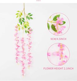 Decorative Flowers Wreaths Fake Wisteria Artificial Flower Vine Ivy Leaf Garland for Home Wall Plant Flower Decor Wedding Arch Flower Decor 110cm Wisteria