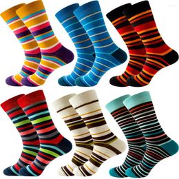 Men's Socks Combed Cotton Men Trend Colorful Stripe Rhombus Geometric Comfortable Fashion Crew Big Size