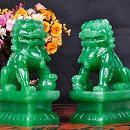 Miniatures 2021 2pcs Fu Foo Dogs Guardian Lion Statues Stone Finish Feng Shui Ornament Cultural Element Asian Foo Dog for Home Decoration