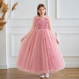 Flickans klänningar officiellt ungdomsflicka blomma bankett lyxklänning prinsessa födelsedag bröllop fest klänning långärmad bröllop klänning l240508