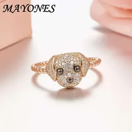 Cluster Rings AYONES S925 Sterling Silver Charm Jewellery Women's Fashion Luxury Set Zircon Rose Gold Cute French Dog Ring