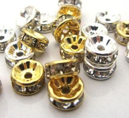 8mm 600 pcslot Mixed gold and Silver Plated white Clear Crystal Rhinestone Spacer Beads Jewellery Findings Rondelle Loose Bead fit2868800