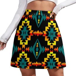 Skirts Teal / Geometric Native PrintV1 Mini Skirt Fashion Korean Clothing Woman Night Club Women