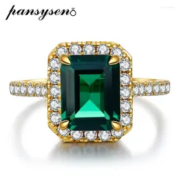 Cluster Rings PANSYSEN Vintage Solid 925 Sterling Silver 3CT Emerald Ring Anniversary Party 18K Gold Plated Fine Jewellery Gifts Drop