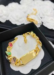 Brand Vintage Colour Fashion Jewellery Gold Colour Chain Colourful Crystal Bracelet Party Signature Bracelet Light Gold Colour Top6614702