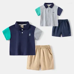 Clothing Sets 2024 Summer Kids Short Sleeve T-shirt Set Boys' Polo Shirt & Shorts Two-Piece Breathable Cotton For Ages 3-8 2 Colors