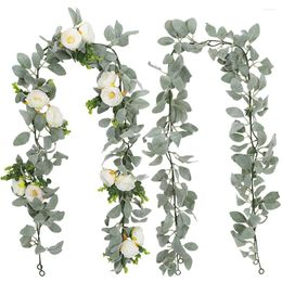 Decorative Flowers 2 Pcs Artificial Eucalyptus Garland Faux Leaves Vines Greenery Wedding Backdrop Arch Wall Decor