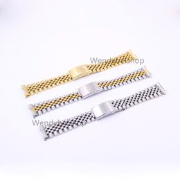 19 20 22mm Gold Two tone Hollow Curved End Solid Screw Links 316L Steel Replacement Watch Band Strap Old Style Jubilee Bracelet 259h