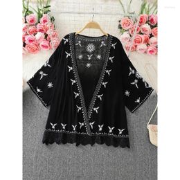 Women's Knits Summer Casual Cardigans Embroidery Short Sun Protection Shirt Thin Coat Beach Style Boho Tassel Female Cardigan Shawl Dropship