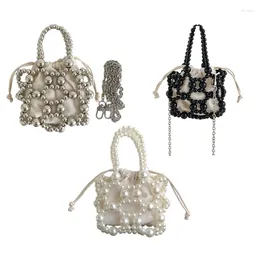 Shoulder Bags E74B Fashion Evening Bag With Detachable Chain Vintage Acrylic Beads Crossbody Handbag Small Drawstrings Purse For Women