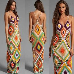 Casual Dresses Handmade Luxury Maxi Dress Crochet Deep V Neck Backless Spaghetti Fashion Beach Knited Wedding Cotton