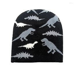 Berets LDSLYJR Autumn Winter Cotton Cartoon Dinosaur Print Thicken Knitted Hat Warm Skullies Cap Beanie For Kids Boy And Girl 82