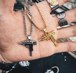 Chains Necklace Punk Choker Boho Chain Stainless Steel Men Women Hiphop Fashion Gold Uzi Gun Shape Pendants Necklaces Jewelry Gif5135688