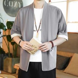 Men's Jackets Summer Cardigan Daily Holiday Casual Collarless Comfortable Front Hanfu Jacket Lightweight Men Outerwear