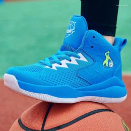 Basketball Shoes Fashion Blue Boy Mesh Breathable Lace-up Kids Sports Outdoor Non-slip Sneakers For Children