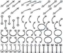 Stainless Steel Set Tongue Rings Body Piercing Eyebrow Belly Nose Nail Jewellery Accessories 110 Mixes Whole249G3567811