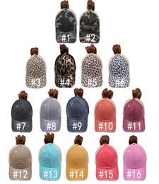 Ponytail Hats 16 Colours Washed Mesh Messy Bun Camo Leopard Baseball Cap Outdoor Sports Trucker Hat MMA1521616249