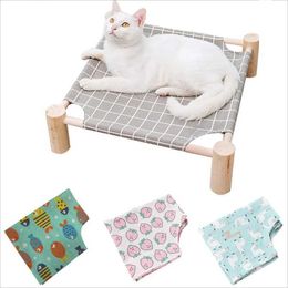 Cat Beds Furniture Cat and Dog Hammock Bed Wooden Cat Hammock Elevated Cooling Bed Detachable Portable Indoor Outdoor Pet Bed Suitable d240508