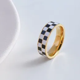 Cluster Rings Black White Checkerboard Stainless Steel Stylish Cool Ring Finger For Woman Girl Jewelry