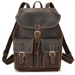 Backpack Vintage Real Cow Leather Men Women Large Capacity Shoulder Bag Crazy Horse Unisex 15" Laptop Travel Backpacks