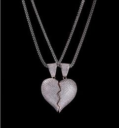 1 Pair Halfheart Pendant Necklace CZ Bling Pendant Micro Pave Cubic Zirconia Simulated Diamonds Couple Valentine gift7491942