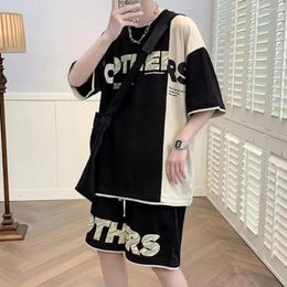 Men's Tracksuits Elastic Waist Shorts Top Set Men Tracksuit Summer Casual Outfit O-neck T-shirt Drawstring