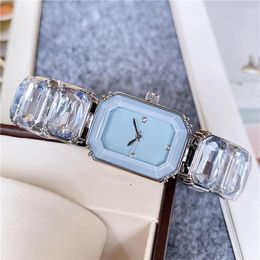 Wristwatches Fashion Brand Wrist Watches Women Girl Beautiful Rectangle Colourful Gems Design Steel Metal Band Clock S72 04