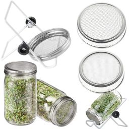 Lids Seed Sprouter Germination Cover Sprouting Mason Jars With Stainless Steel Strainer Screen Lids Germinator Stand Planting Tools