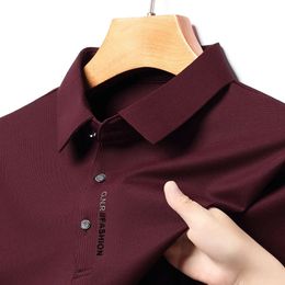 Autumn Lapel Mens Polo Shirt High Quality Elastic Business Casual Top Male Classic Comfortable Slim Longsleeved Tees 240430