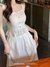 Work Dresses Skirts Sets Ladies Korean Style White Suspender Cake Skirt Suit Women Summer Design Spicy Two-piece Set Girls Y2k