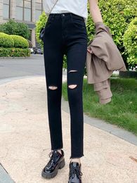 Women's Jeans S-5XL High Stretch Ripped Black Women Waist Pocket Slim Denim Pant Destroyed Skinny Ankle Length Trouser Female