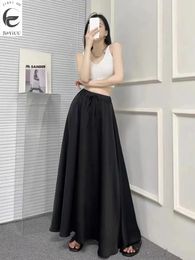 Skirts Spring/Summer High Waist Slim Covering Crotch Long Design With Drawstring A-line Skirt Ice Silk Satin Acetic Acid Half Lengt