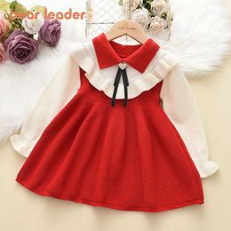 Vestidos de menina urso líder líder de outono vestido de menina 2-6 y crianças suéter de partida de princesa vestido de malha vestido de natal