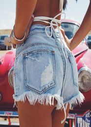 Summer Vintage High Waist Denim Shorts Sexy Fringe Ripped Hole Jeans Shorts Girl Beach Booty Shorts pants T51906177261590