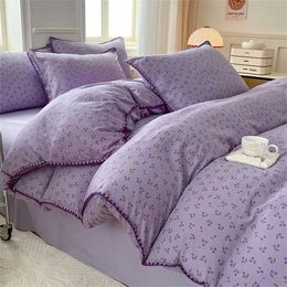 Bedding sets Pure cotton down duvet cover purple cherry bedding pillowcase suitable for adults and children household textiles four piece bedding set J240507