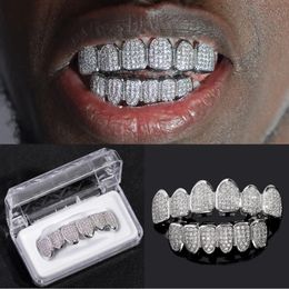 Fashion Paved Zircon Teeth Set For Men Bling Iced Out CZ Top Bottom Grills Dental Teeth Hip Hop Cosplay Party Jewelry 240426