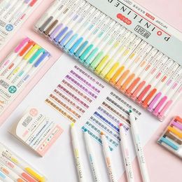 15/25Pcs/Set Japanese Double Headed Highlighter Pen DIY Drawing Zebra Art Marker Pens for School Scribble Stationery 240425