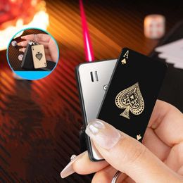 Wholesale New Creativity Poker Model Metal Windproof Butane Gas Unfilled Lighter With Key Chain