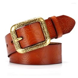 Belts Retro Genuine Leather Women's Belt Fashionable Embossed High-end Matching With Decorative Jeans Korean Minimalist