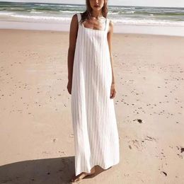 Casual Dresses Women Simple Dress Sleeveless Stripe Print Summer Suspenders Female Loose Pullover Street Beach Long Clothing