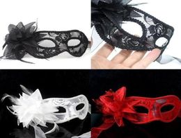 sexy Black white red Women Feathered Venetian Masquerade Masks for a masked ball Lace Flower Masks 3colors HJIA8706264800