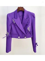 Women's Suits HIGH STREET 2024 Classic Designer Blazer Diamond Button Beaded Bow Short