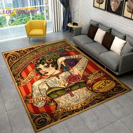Vintage Tattoo Studio Carpet Art Rug Gothic Cartoon Printed Doormat Living Room Play Mat Retro Birthday Gift Customizable 240419