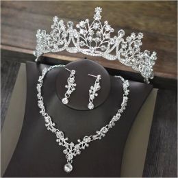 Beads Rhinestones Sier Branch Tiara Crown Wedding Party Hair Accessories Bridal Hair Jewelry 3pcs Set Set210009