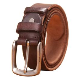 Belts Mens belt leather belt men male genuine leather strap brown cow leather belt for men pin buckle vintage jeans cintos masculinos Y240507