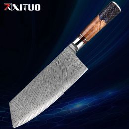 Cleaver Knife 7-inch Meat Vegetable Knife Japanese VG10 Steel Core Damascus Kitchen Chopping Knife Ergonomic Full Tang Handle
